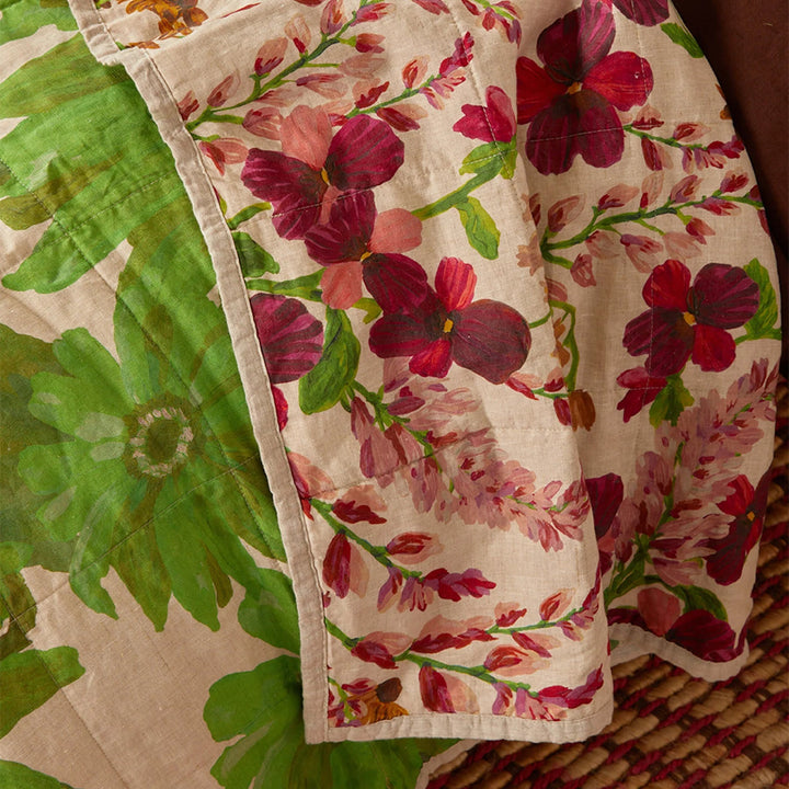 Bonnie & Neil Lupin Multi & Marigold Leaf Linen Quilted Throw