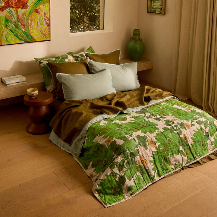 Bonnie & Neil Lupin Multi & Marigold Leaf Linen Quilted Throw