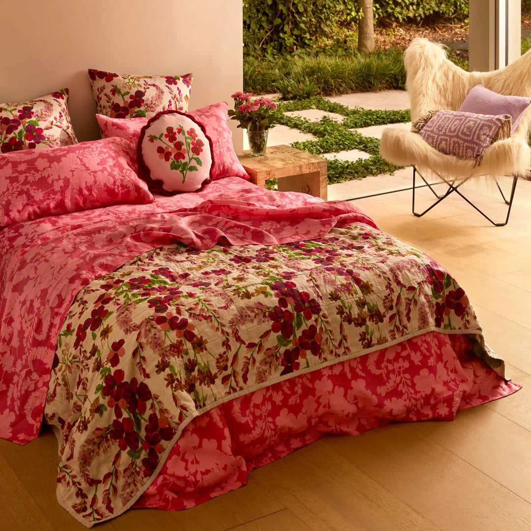 Bonnie & Neil Lupin Multi & Marigold Leaf Linen Quilted Throw