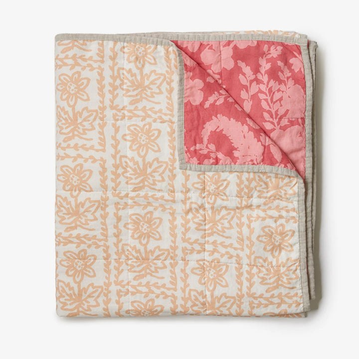 Bonnie & Neil Petal Pink & Daisy Buff Linen Quilted Throw