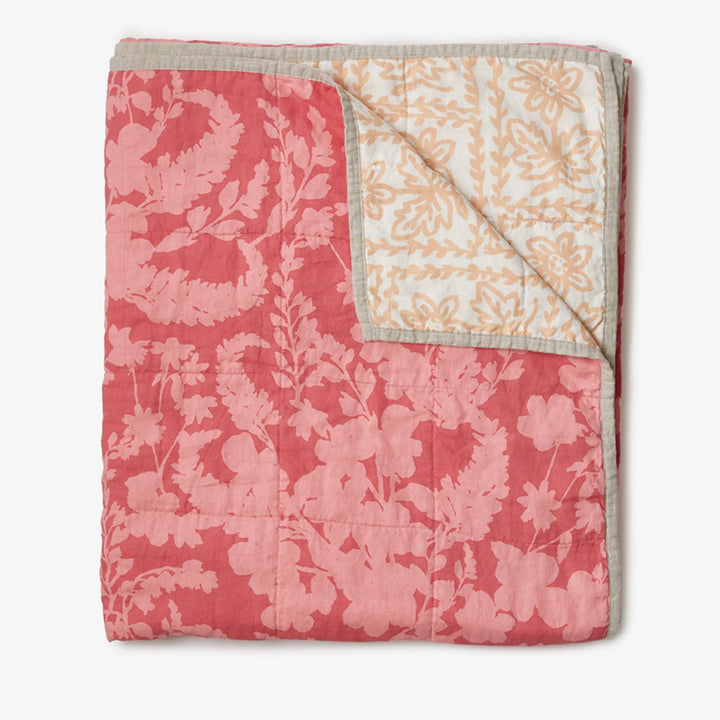 Bonnie & Neil Petal Pink & Daisy Buff Linen Quilted Throw