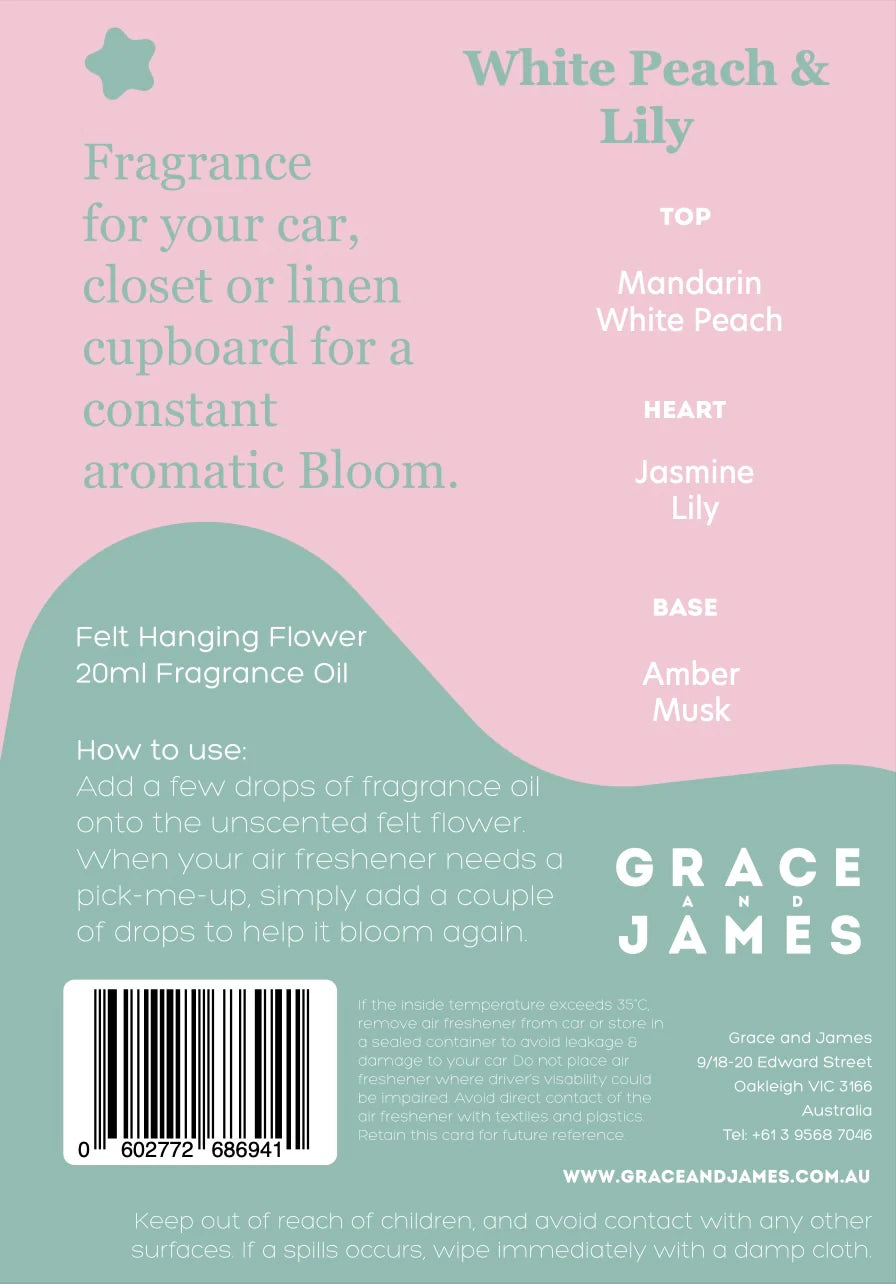 Grace and James White Peach & Lily Felt Air Freshener