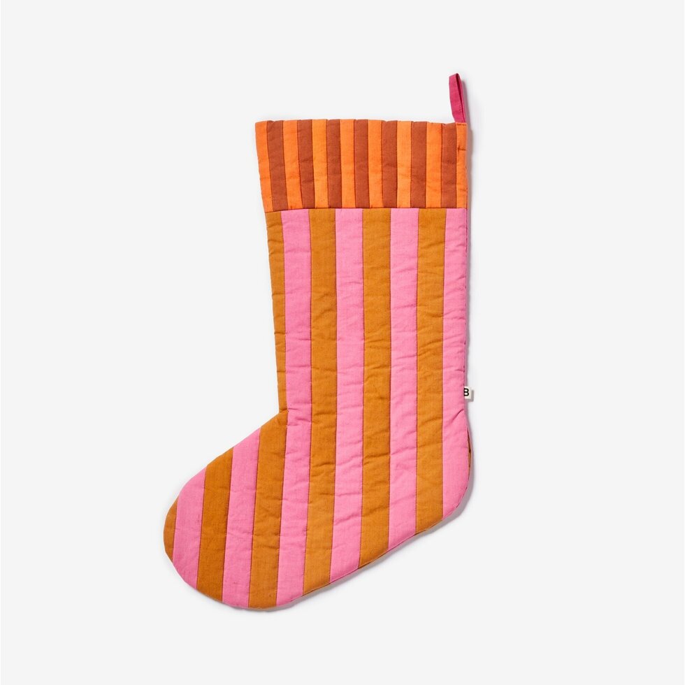 Bonnie & Neil Stripe Tan Pink Christmas Stocking