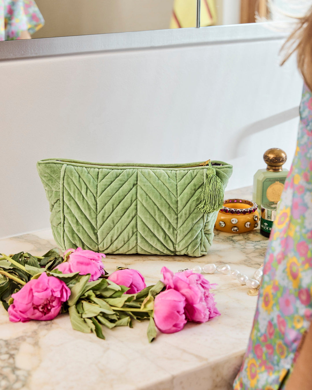 Kip & Co Pesto Velvet Toiletry Bag