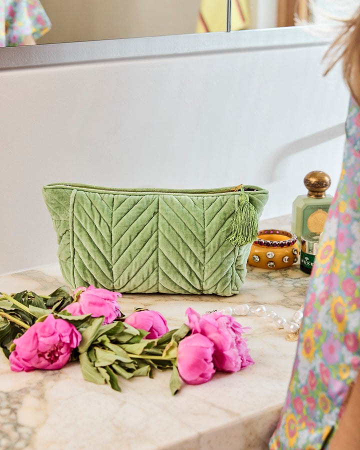 Kip & Co Pesto Velvet Toiletry Bag