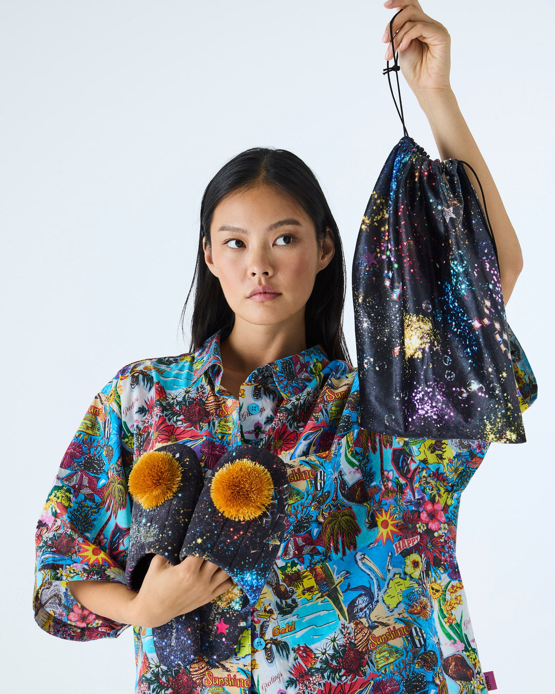 Kip & Co x Romance Was Born Glitter Galaxy Velvet Adult Slippers