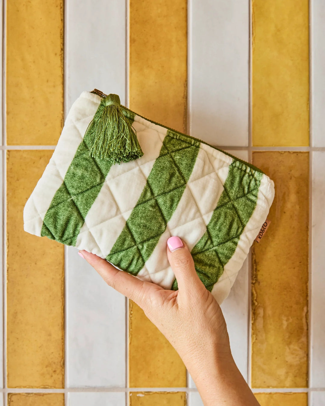 Kip & Co Moss Stripe Velvet Cosmetics Purse