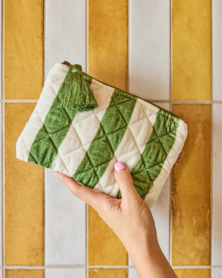 Kip & Co Moss Stripe Velvet Cosmetics Purse