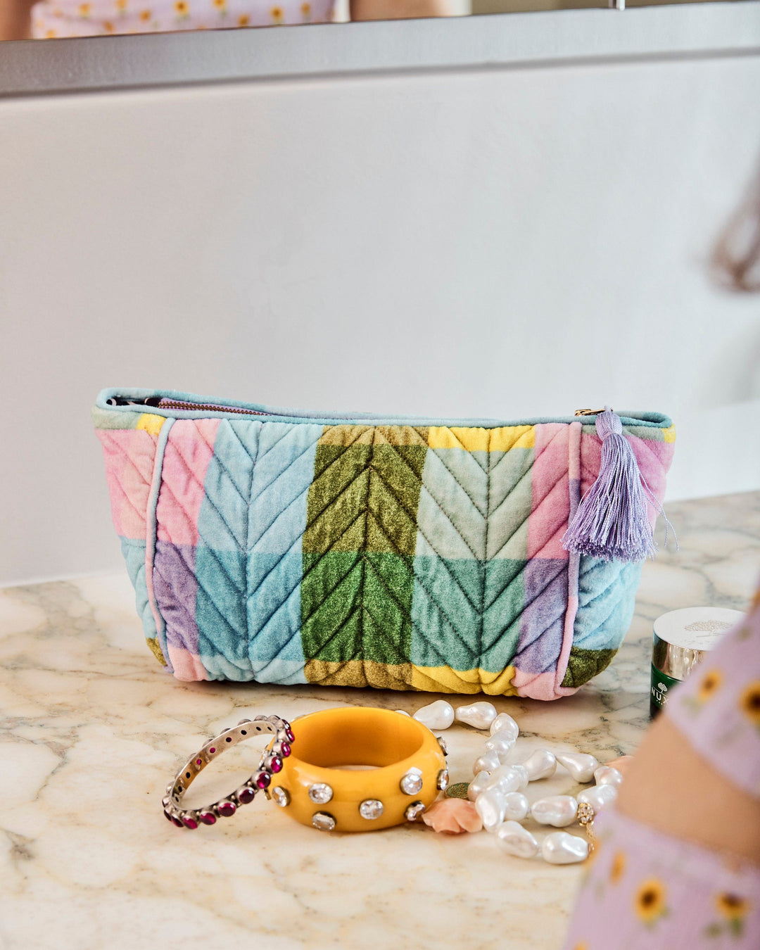 Kip & Co Sorbet Tartan Velvet Toiletry Bag