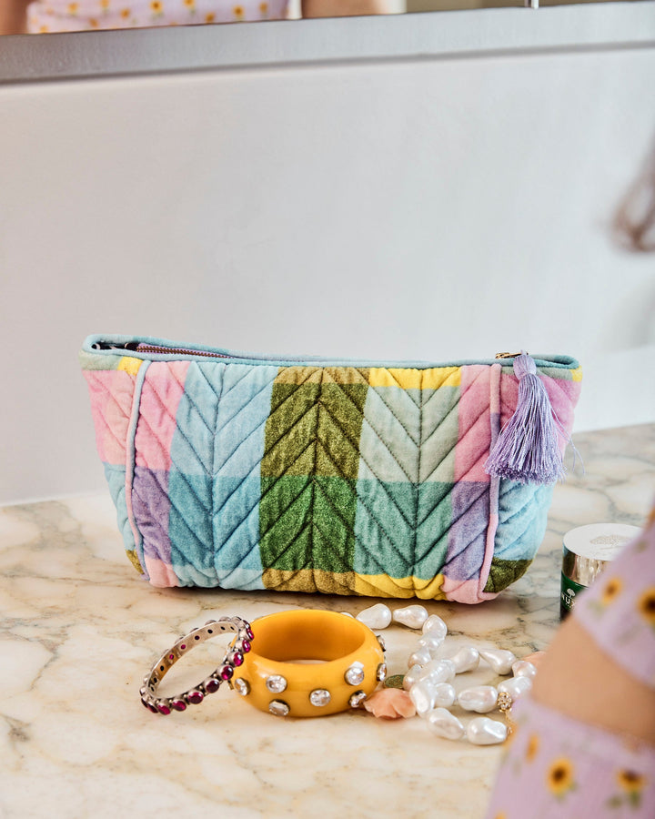 Kip & Co Sorbet Tartan Velvet Toiletry Bag