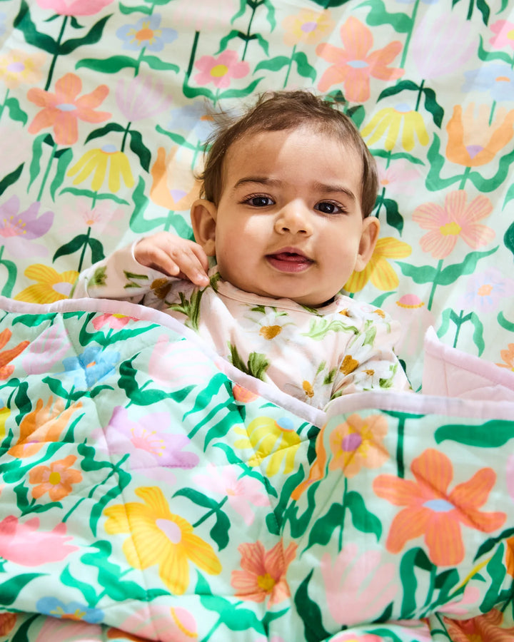 Kip & Co Popping Flowers Green Organic Cotton Baby Fitted Sheet
