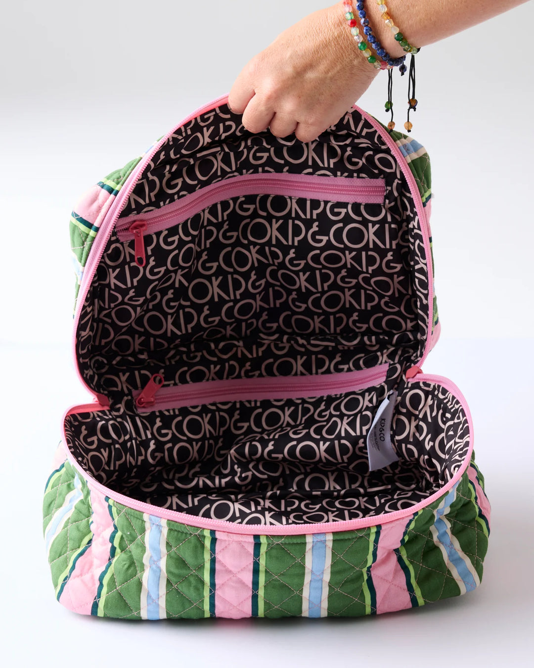 Kip & Co Cactus Stripe Quilted Cotton Toiletry Case