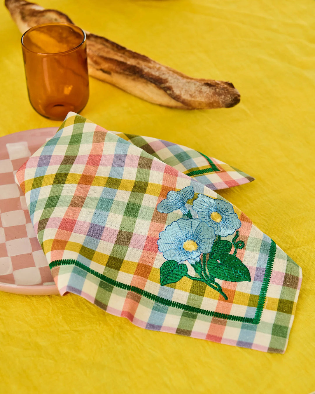 Kip & Co Sweet Flowers Tartan Embroidered 4P Napkin Set