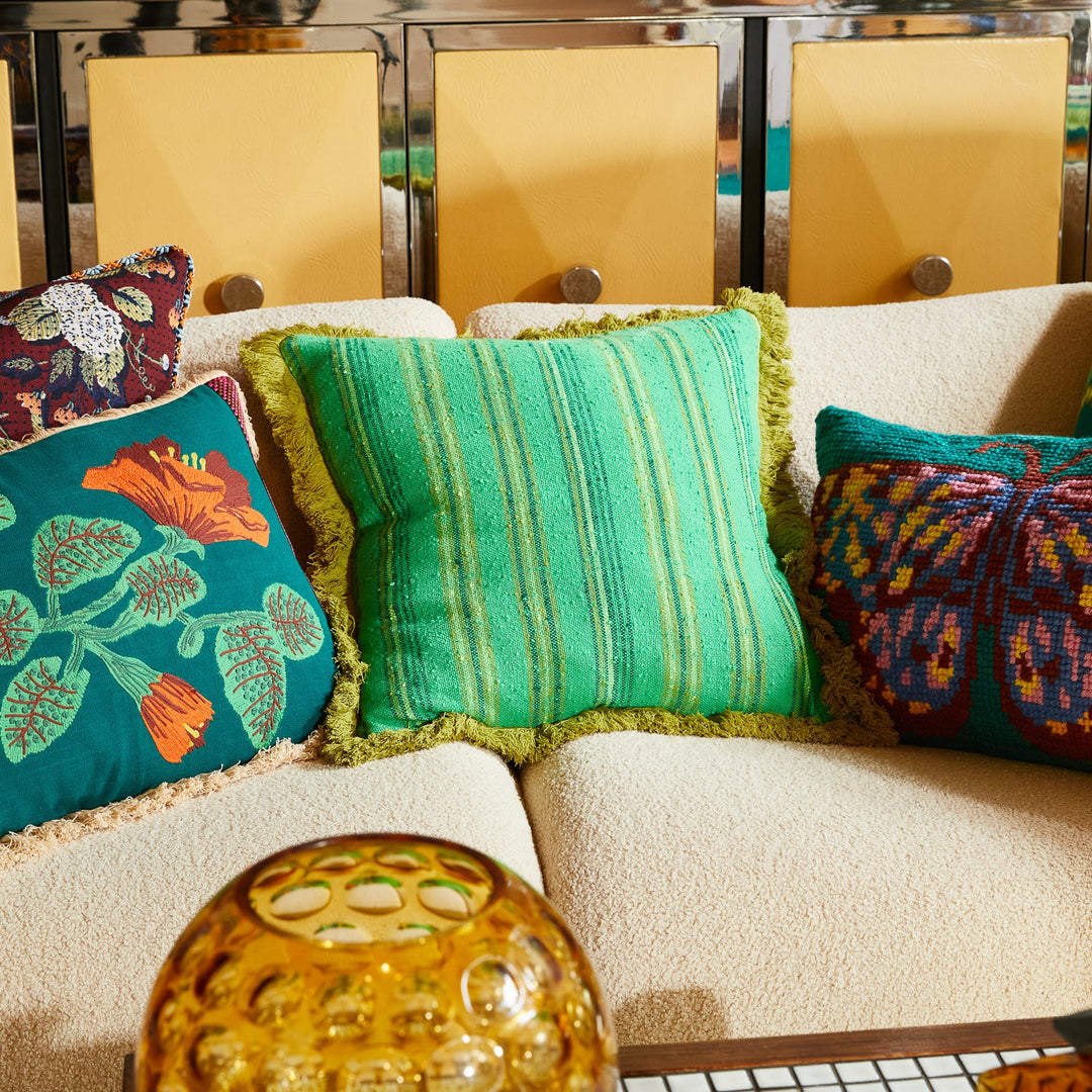 Sage x Clare Nicolette Woven Cushion - Spring Green