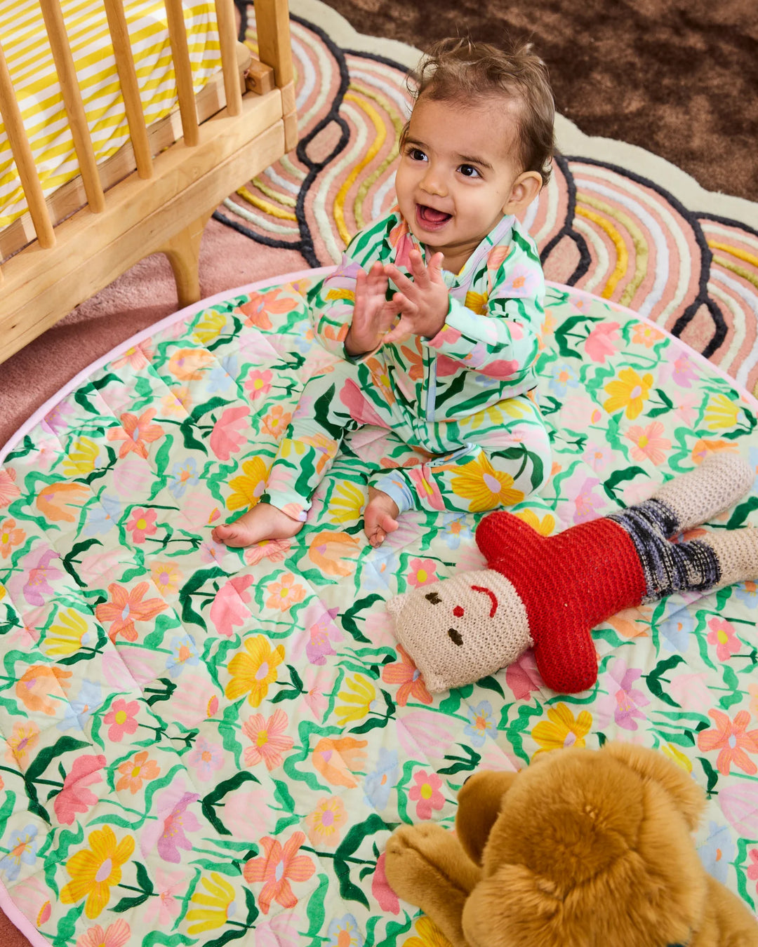 Kip & Co Popping Flowers Green Quilted Baby Play Mat