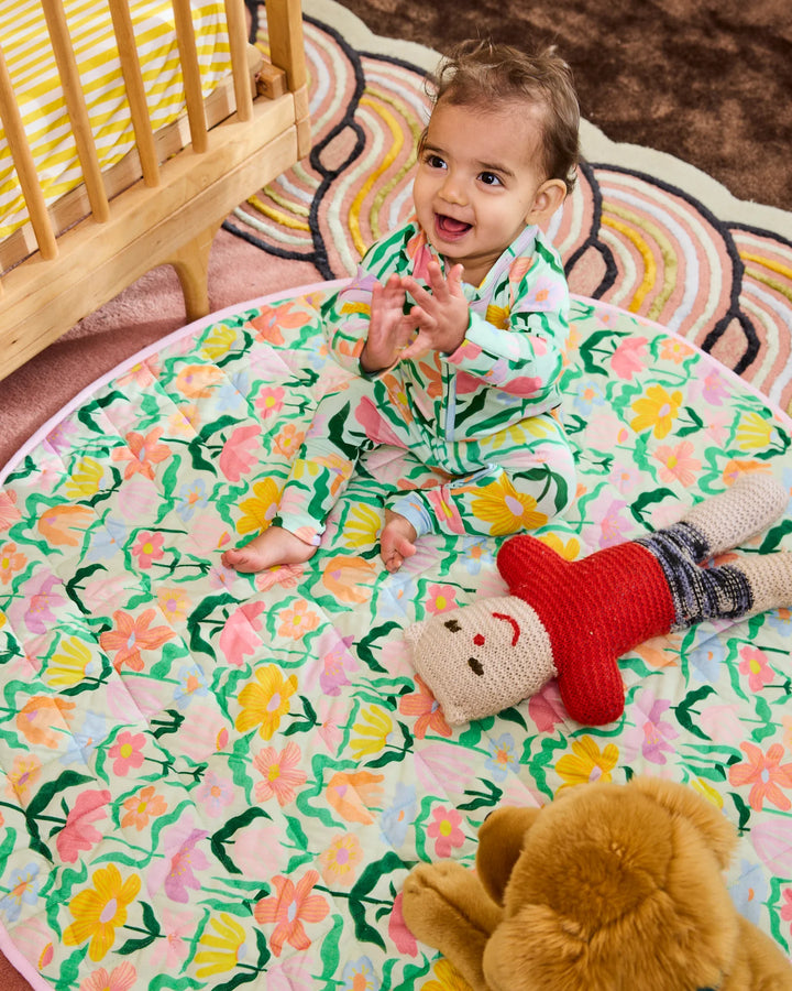 Kip & Co Popping Flowers Green Quilted Baby Play Mat