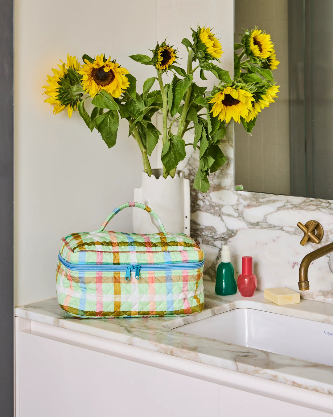 Kip & Co Candy Check Mint Quilted Cotton Toiletry Case