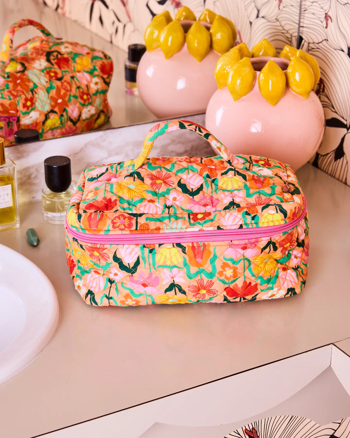 Kip & Co Popping Flowers Peach Quilted Cotton Toiletry Case