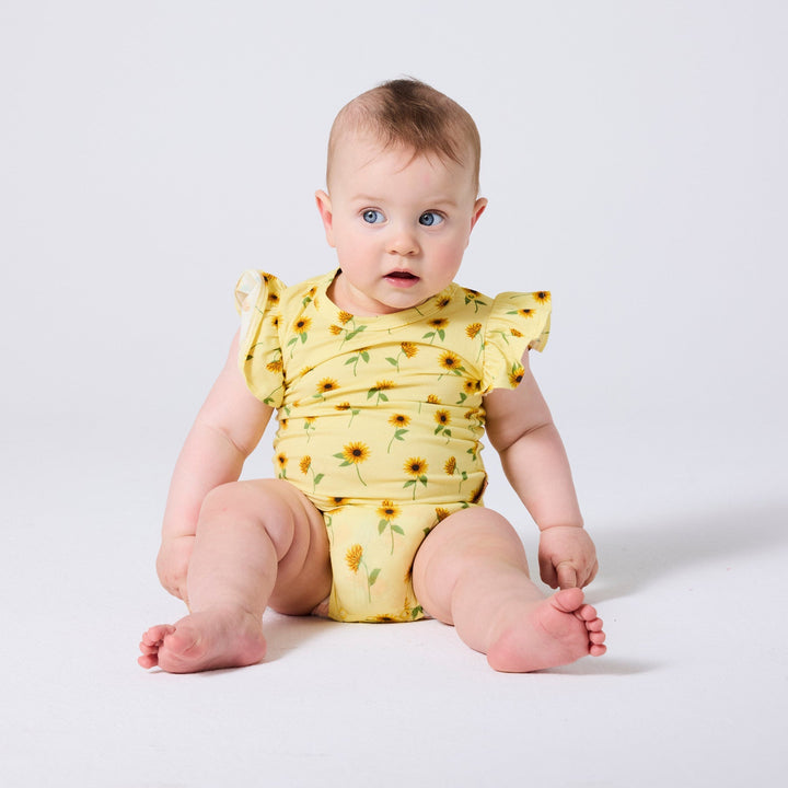 Kip & Co Sunflower Delight Organic Short Sleeve Frill Romper