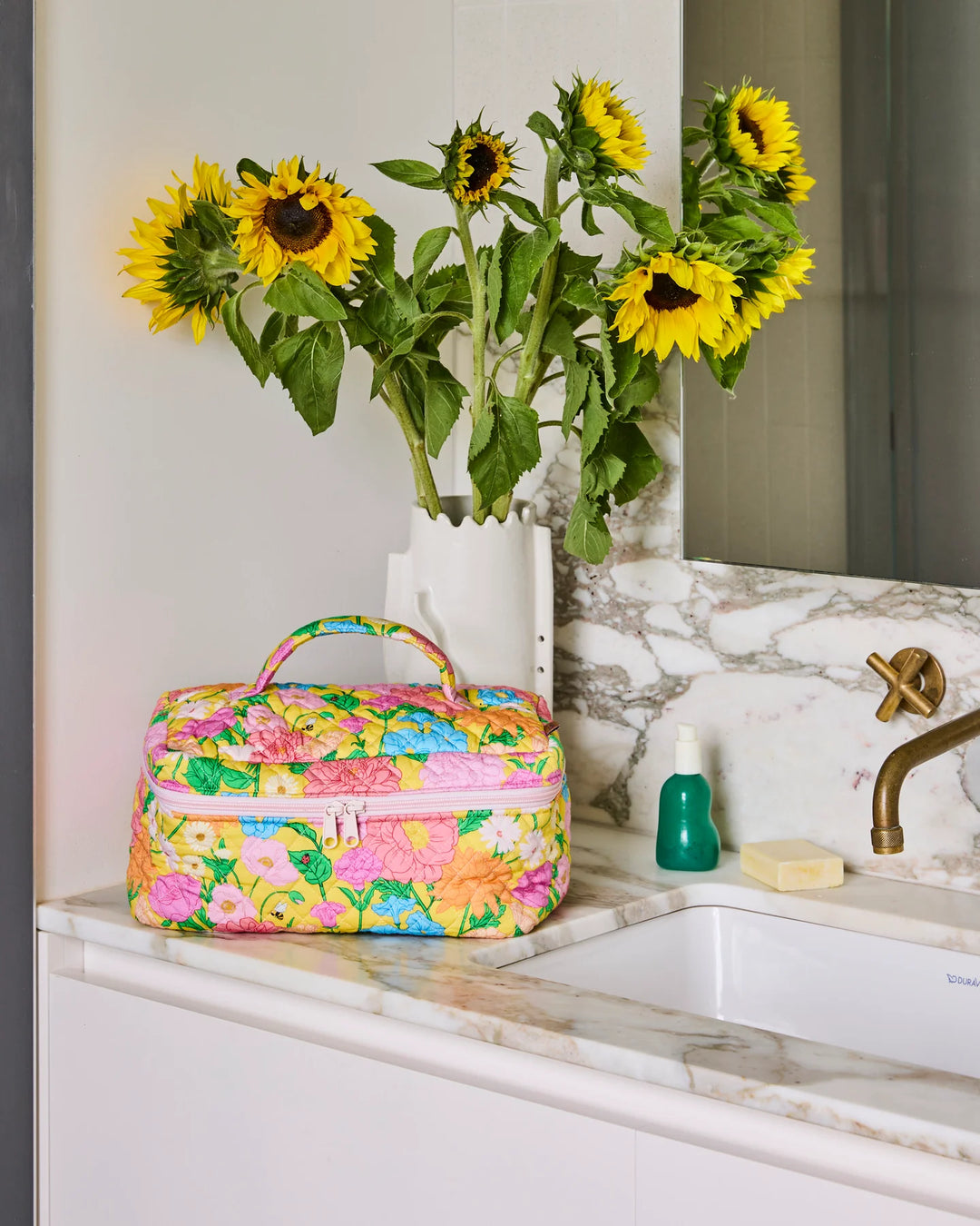 Kip & Co Follow The Sun Yellow Quilted Cotton Toiletry Case