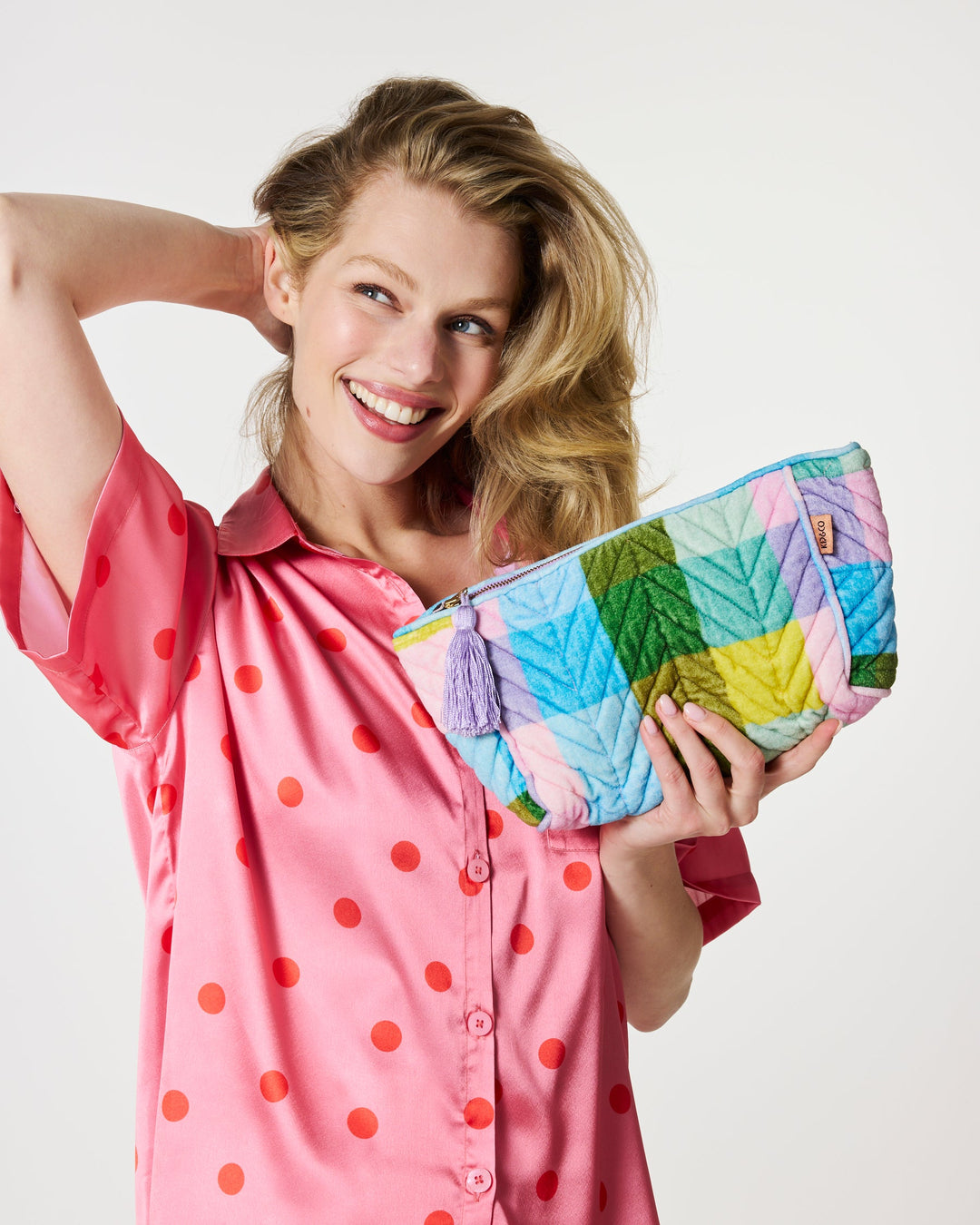 Kip & Co Sorbet Tartan Velvet Toiletry Bag