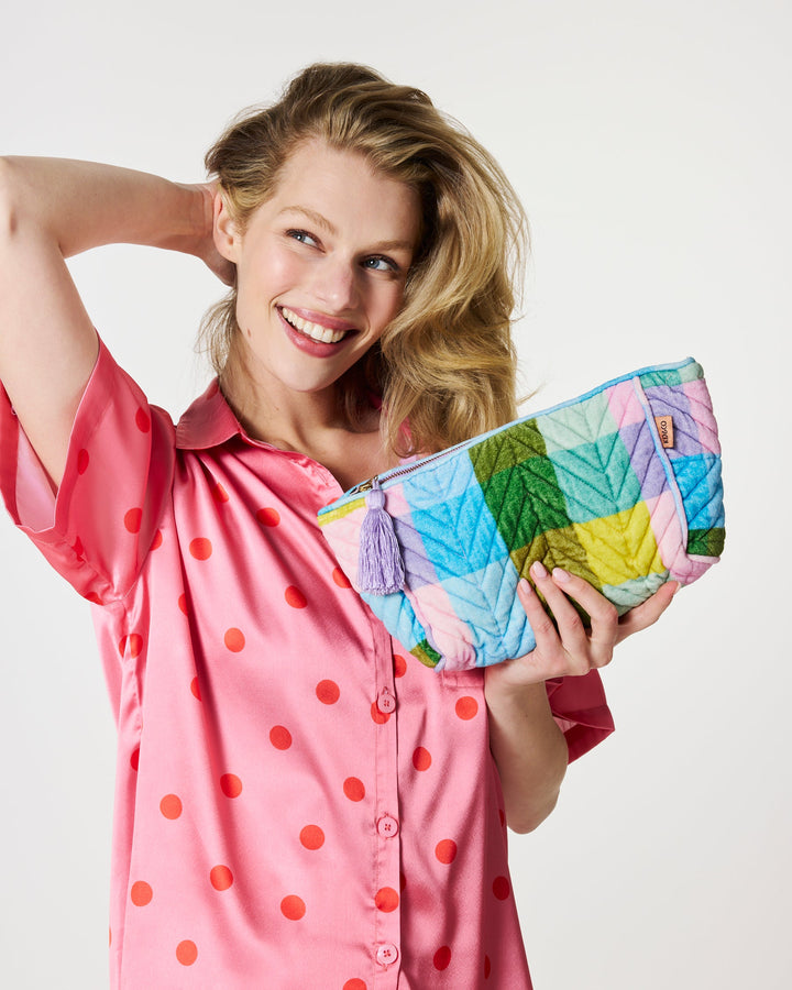Kip & Co Sorbet Tartan Velvet Toiletry Bag