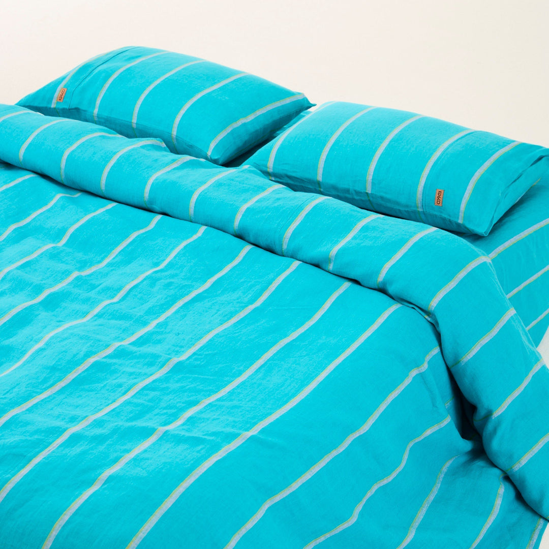Kip & Co Aegean Stripe Linen Fitted Sheet