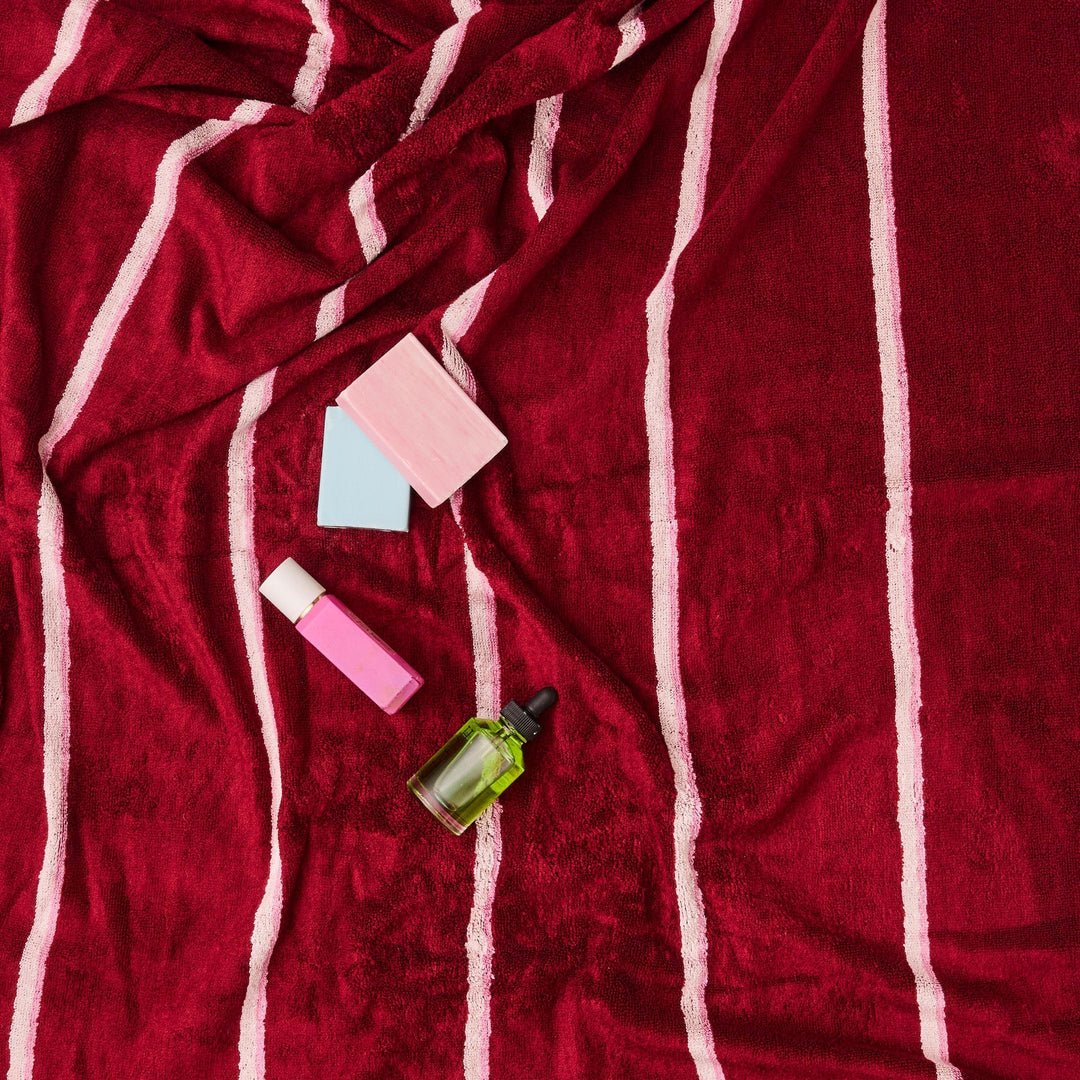 Kip & Co Ruby Rose Stripe Bamboo Terry Hand Towel