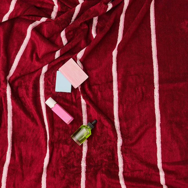 Kip & Co Ruby Rose Stripe Bamboo Terry Hand Towel