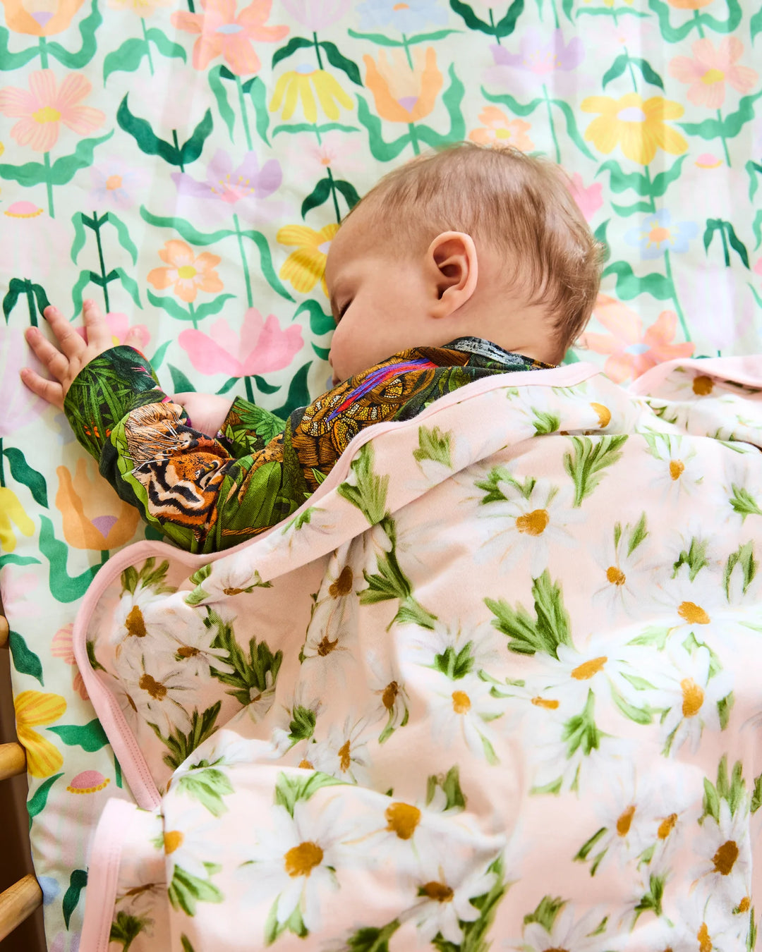 Kip & Co Popping Flowers Green Organic Cotton Baby Fitted Sheet