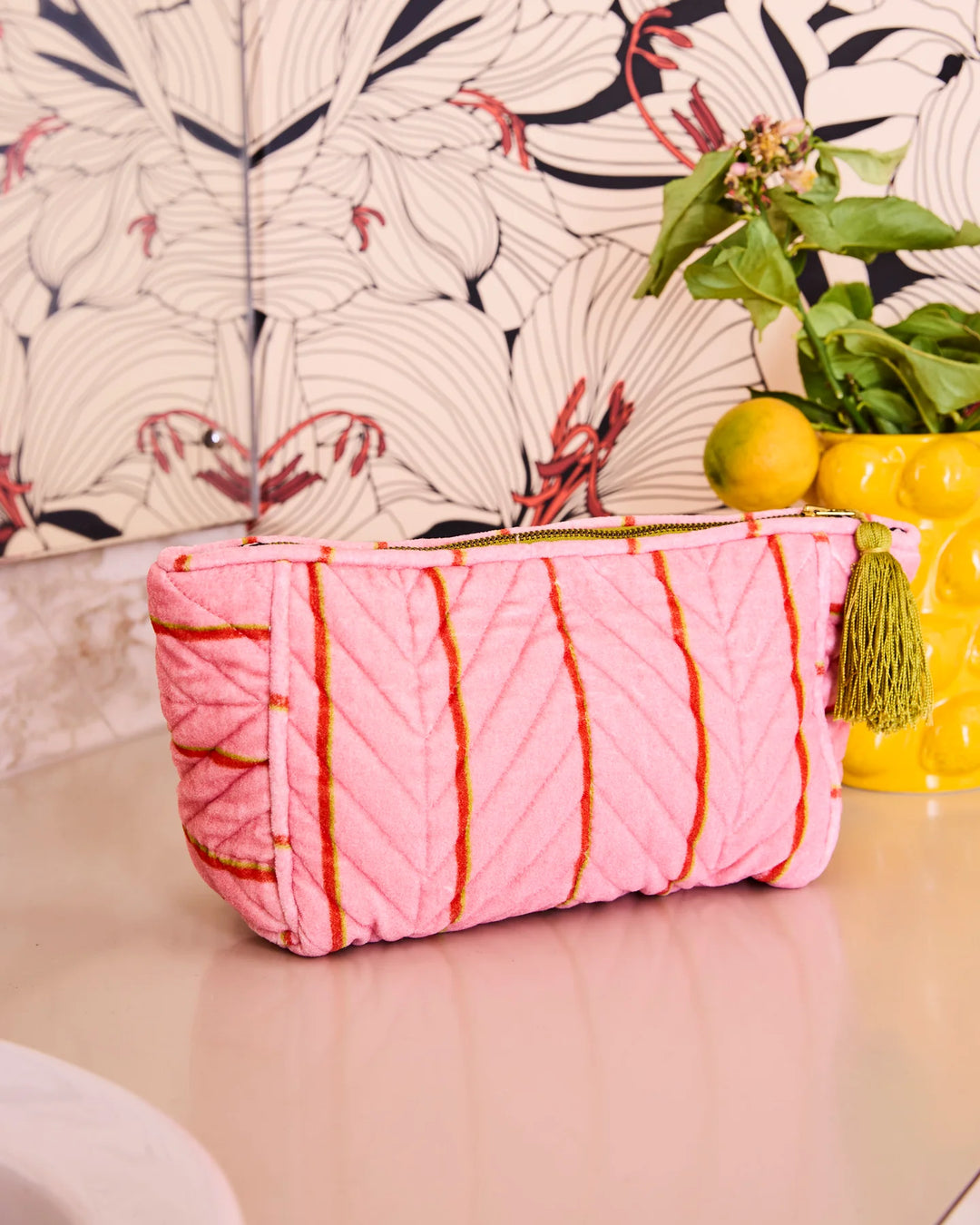 Kip & Co Wategos Soiree Stripe Velvet Toiletry Bag