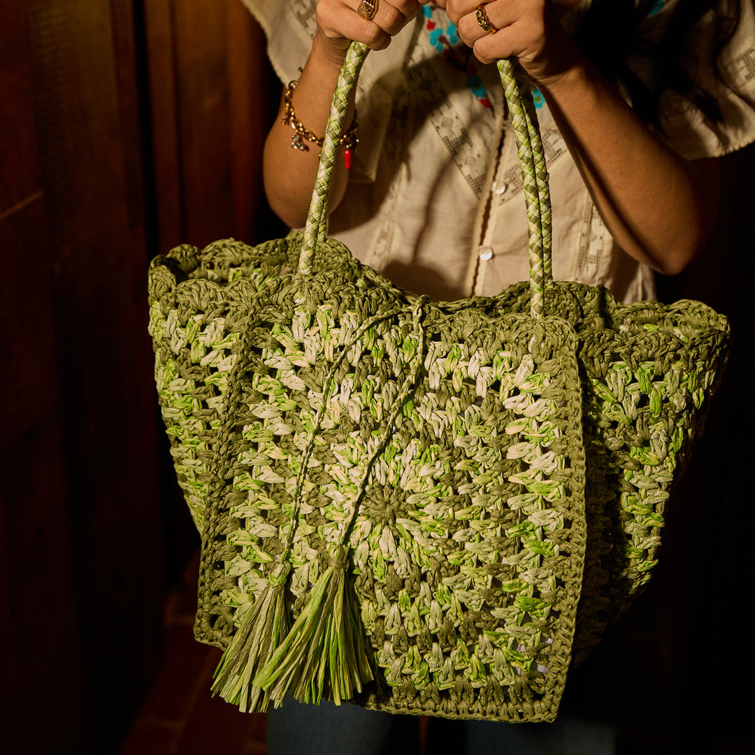 Sage x Clare Solara Crochet Bag - Hunter Green