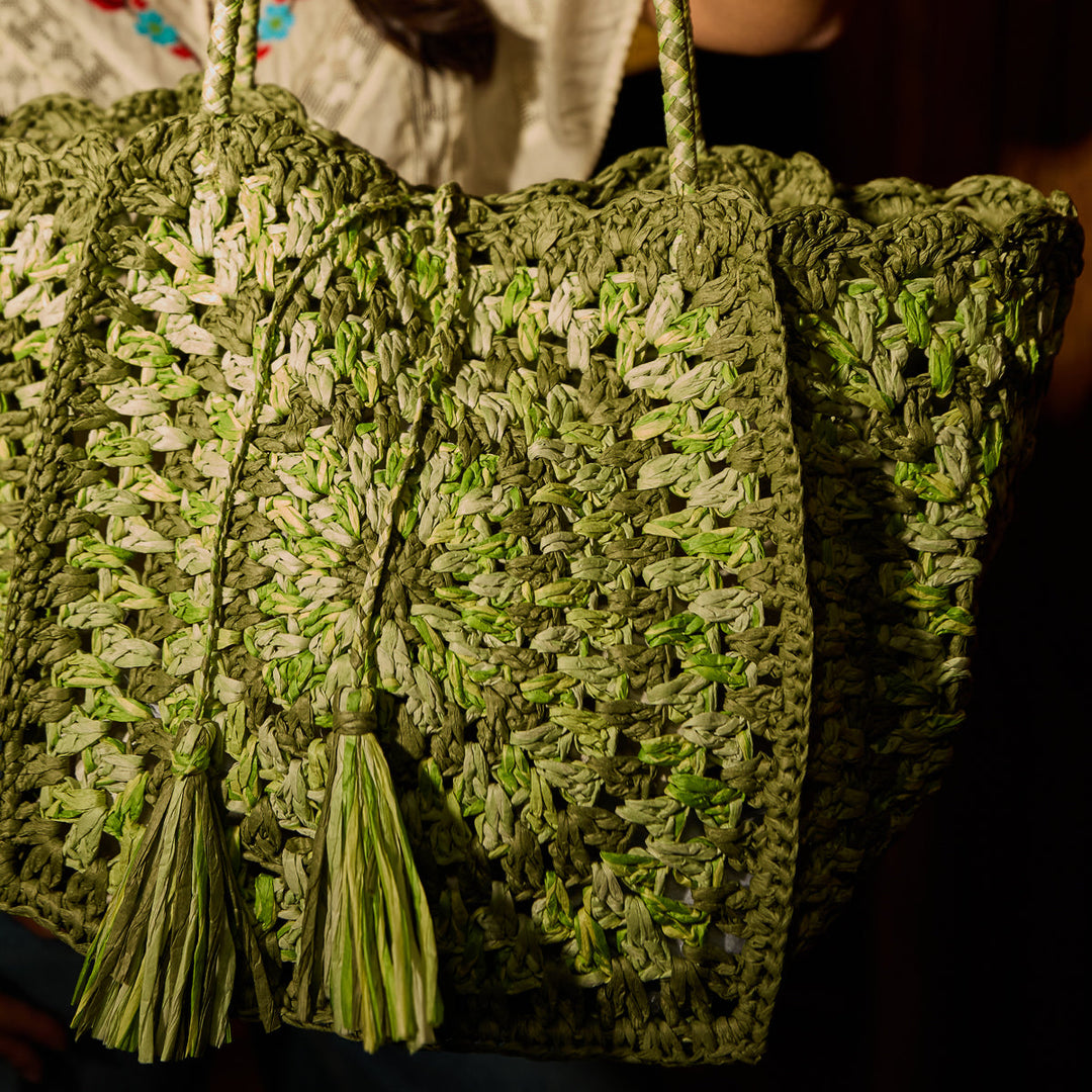 Sage x Clare Solara Crochet Bag - Hunter Green