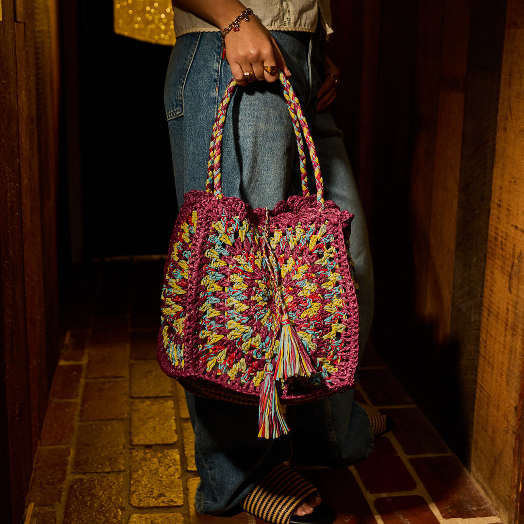 Sage x Clare Solara Crochet Bag - Burnt Cherry