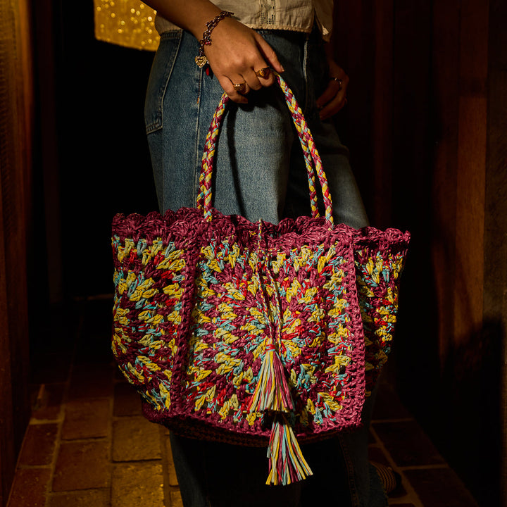 Sage x Clare Solara Crochet Bag - Burnt Cherry