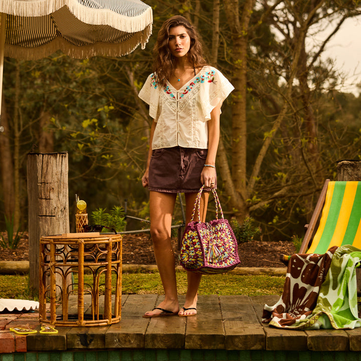 Sage x Clare Solara Crochet Bag - Burnt Cherry
