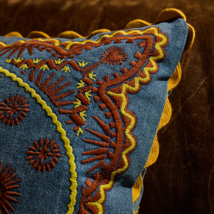 Sage x Clare Anneliese Reversible Denim Cushion - Peridot