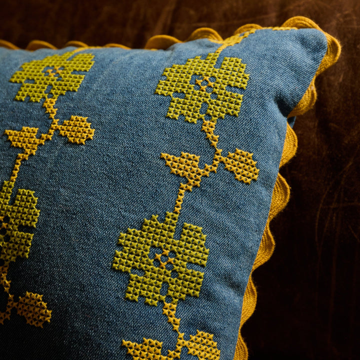 Sage x Clare Anneliese Reversible Denim Cushion - Peridot