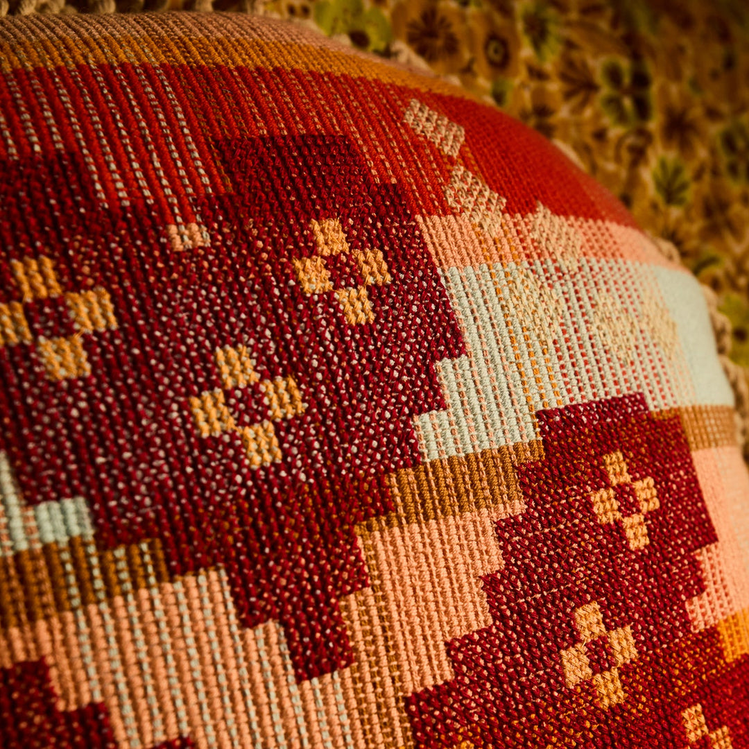 Sage x Clare Shiloh Cross-Stitched Embroidered Cushion