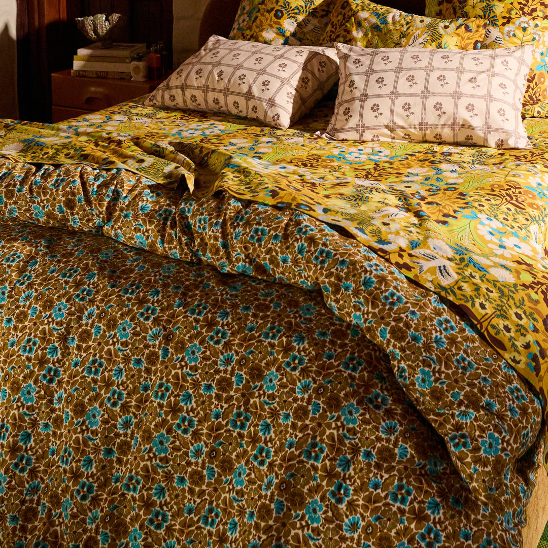 Sage x Clare Magnolia Cotton Quilt Cover - Turquoise