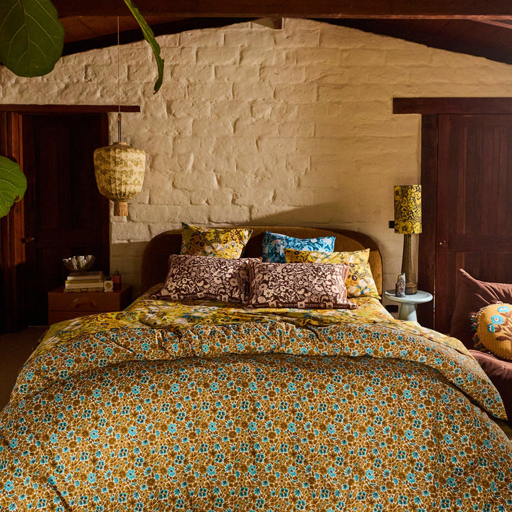 Sage x Clare Magnolia Cotton Quilt Cover - Turquoise