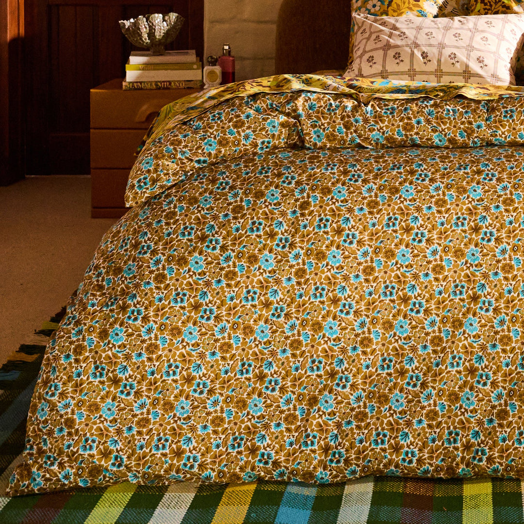 Sage x Clare Magnolia Cotton Quilt Cover - Turquoise