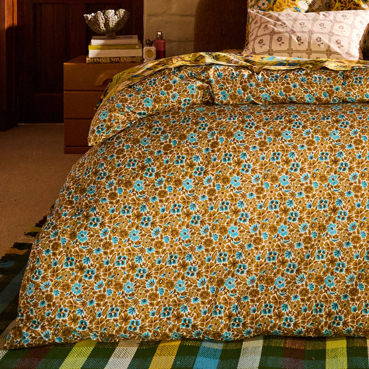 Sage x Clare Magnolia Cotton Quilt Cover - Turquoise