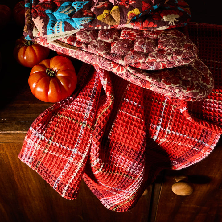 Sage x Clare Frances Waffle Tea Towel - Poppy