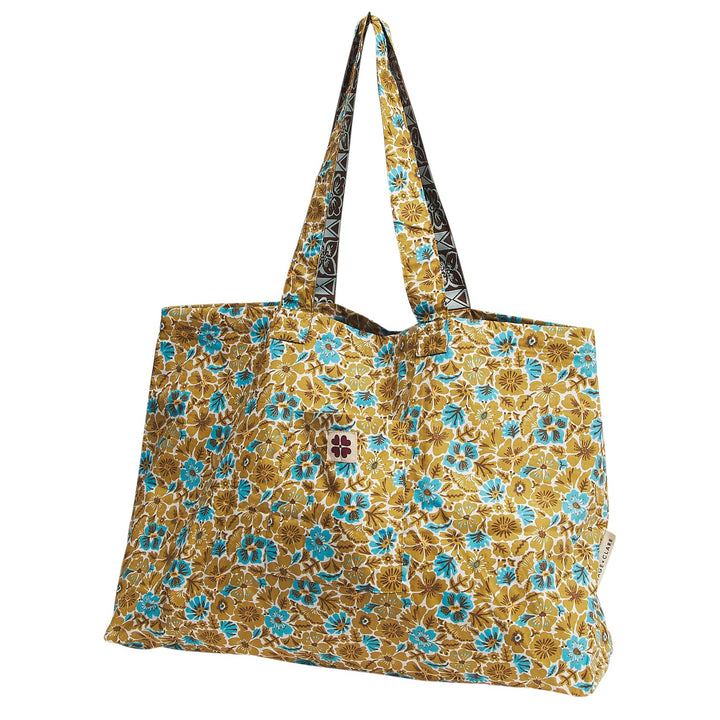 Sage x Clare Magnolia Reversible Cotton Tote Bag - Turquoise