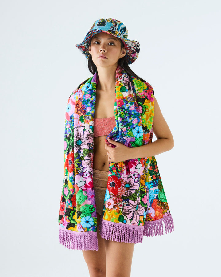 Kip & Co x Romance Was Born Flower Power Pink Printed Terry Beach Towel
