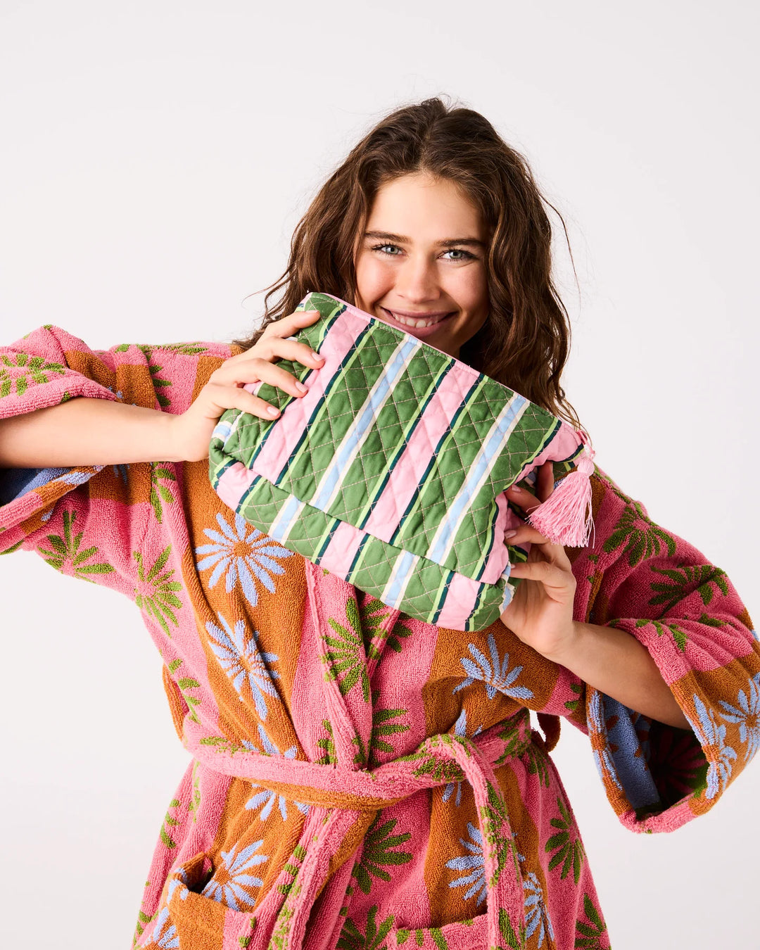 Kip & Co Cactus Stripe Quilted Cotton Toiletry Purse
