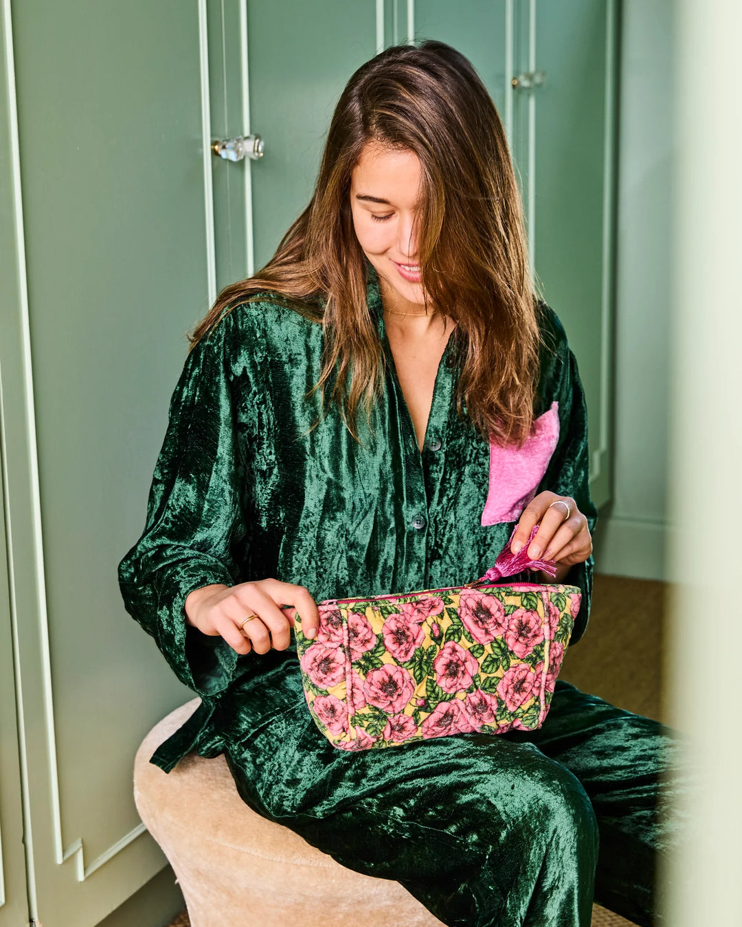 Kip & Co Golden Peony Velvet Toiletry Bag