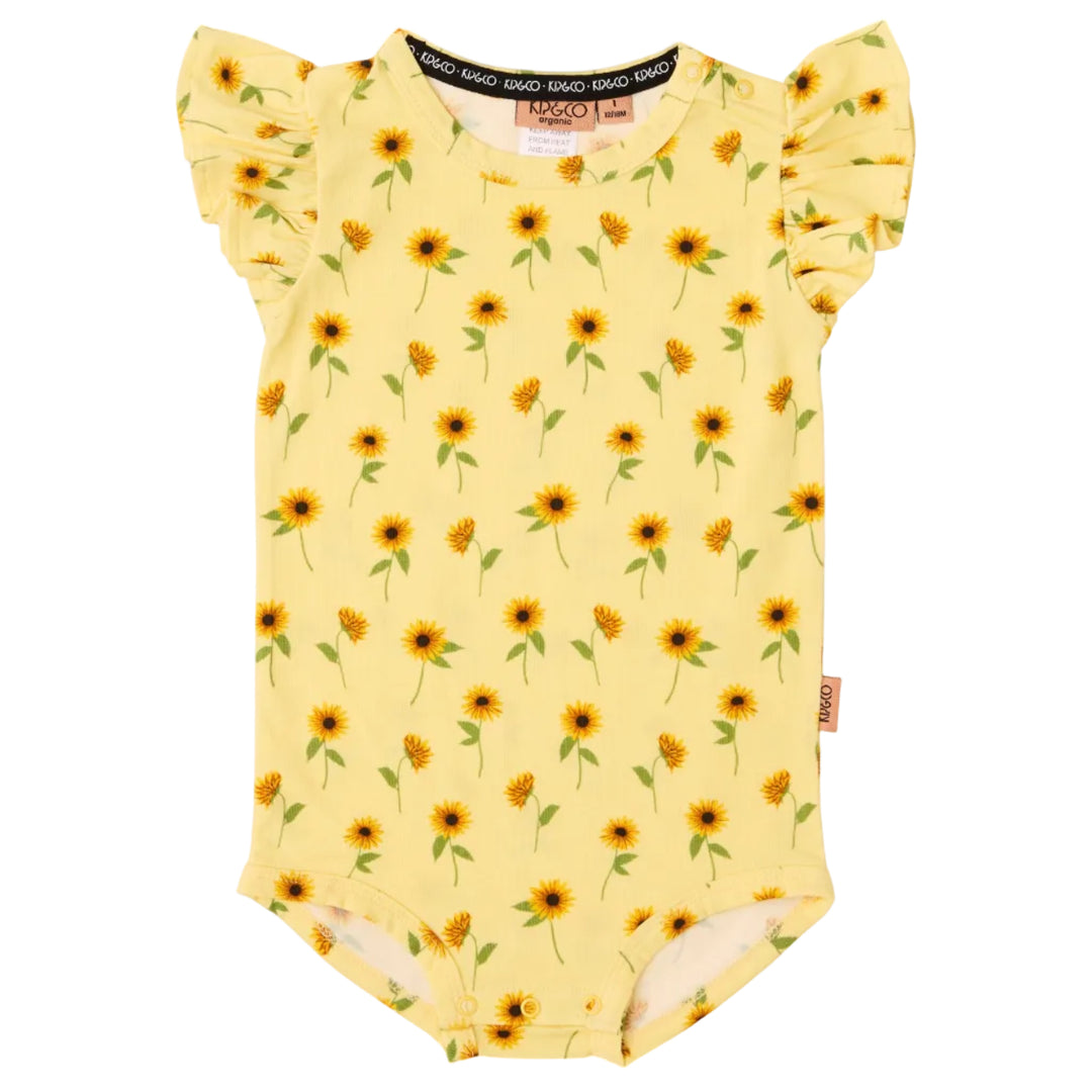 Kip & Co Sunflower Delight Organic Short Sleeve Frill Romper