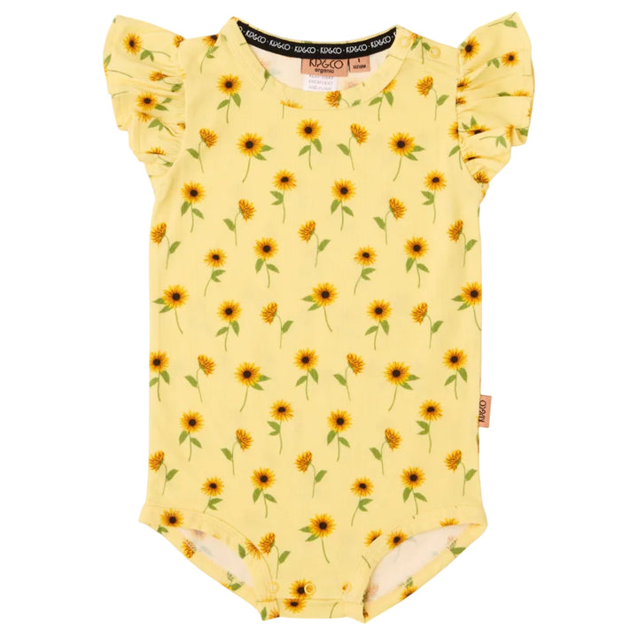 Kip & Co Sunflower Delight Organic Short Sleeve Frill Romper